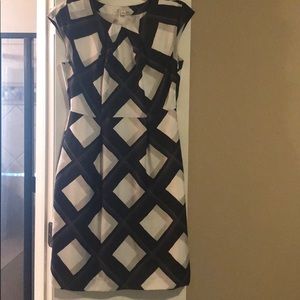 Black and white silk geometric dress